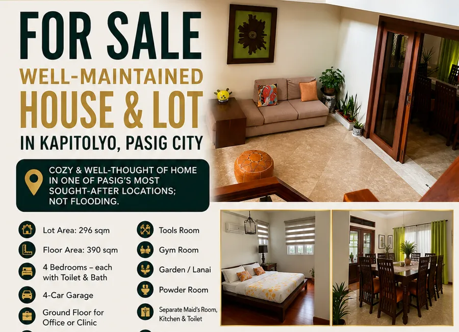 4-Bedroom House and Lot for Sale in Brgy. Kapitolyo, Pasig City